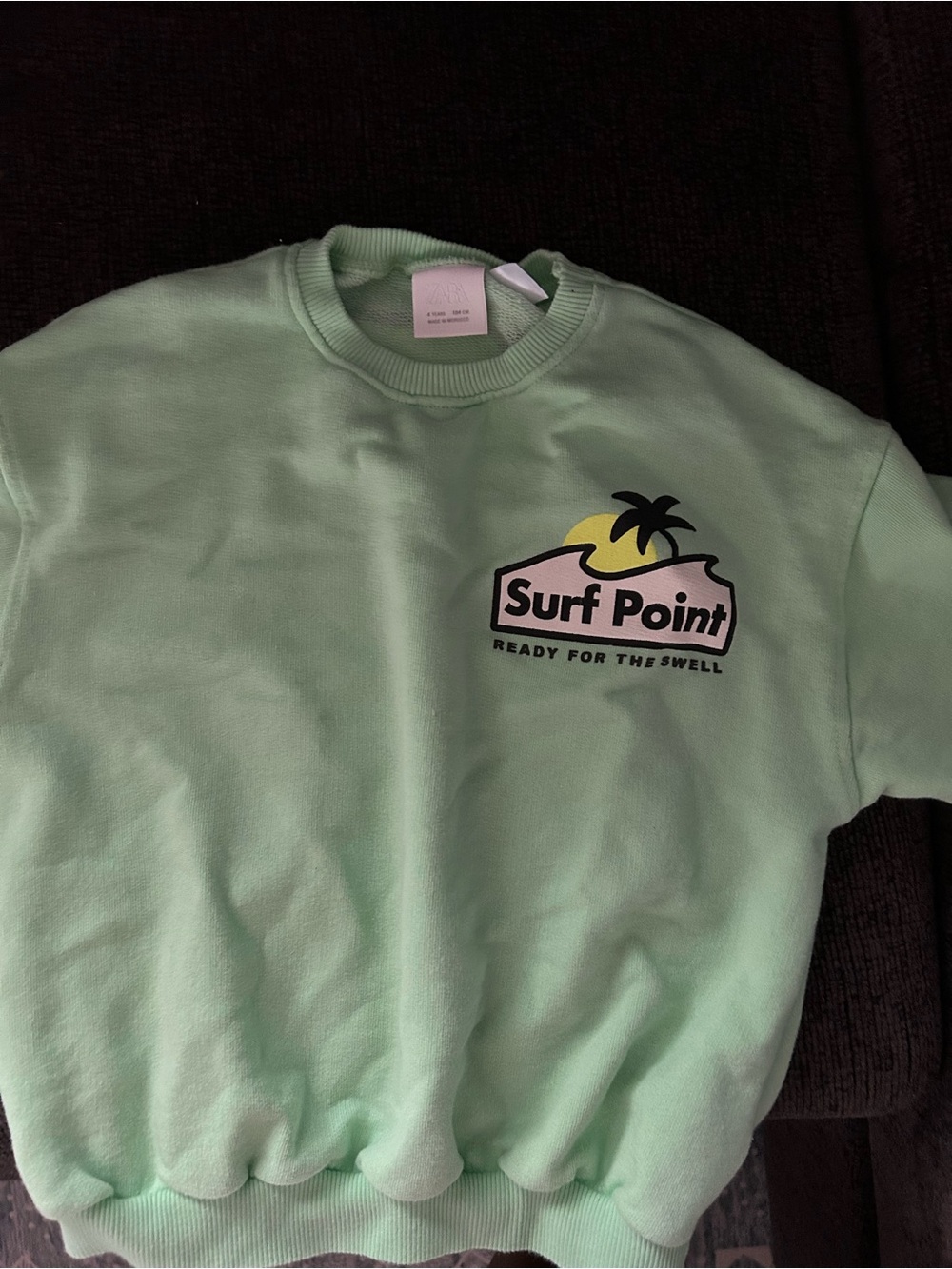 Zara Mint Green "Surf Point" Graphic Sweatshirt